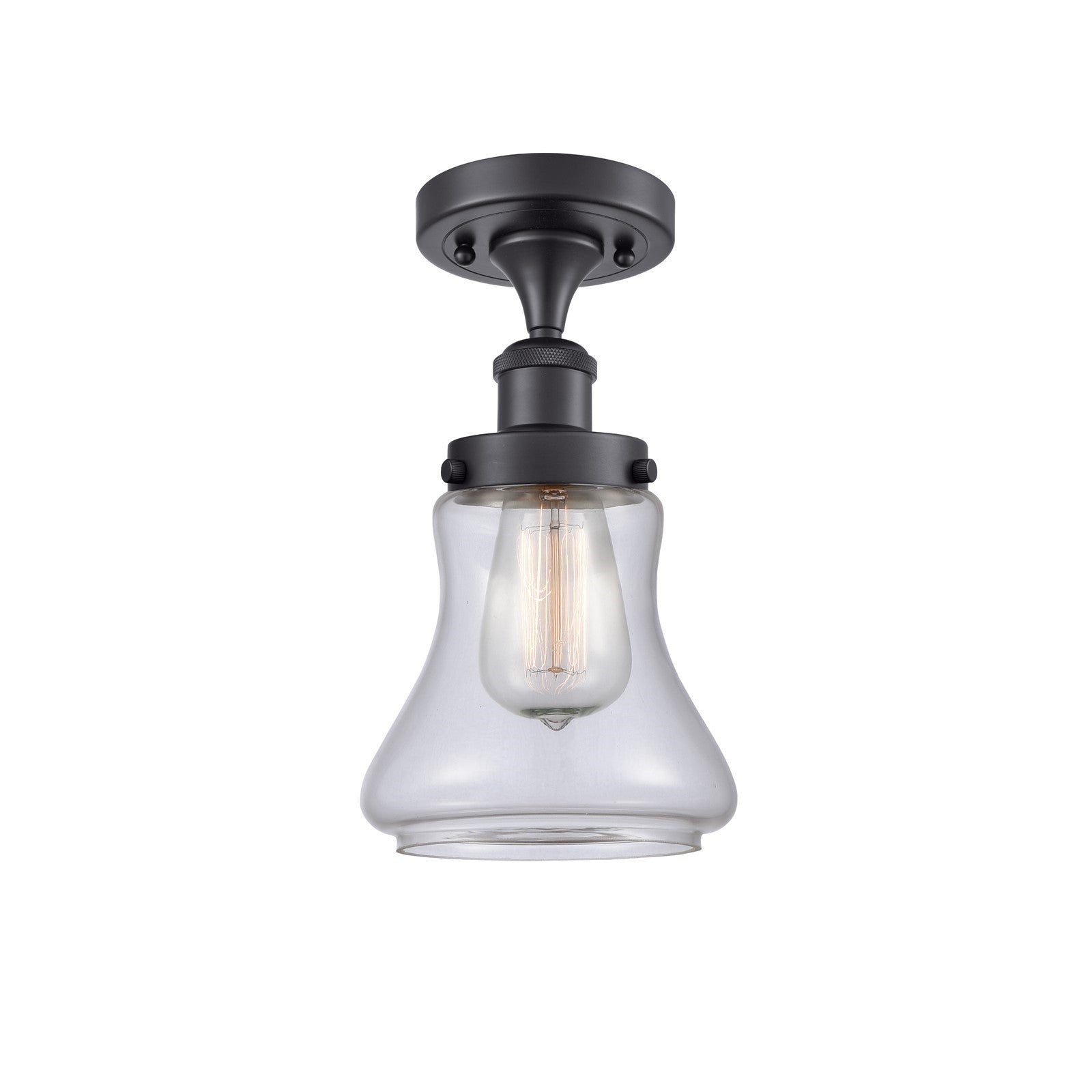 Innovations Bellmont 6.12in 1-Light Semi-Flush Mount | Modern Transitional Matte Black Steel and Clear Glass | Hallway & Entryway | Model 916-1C-BK-G192
