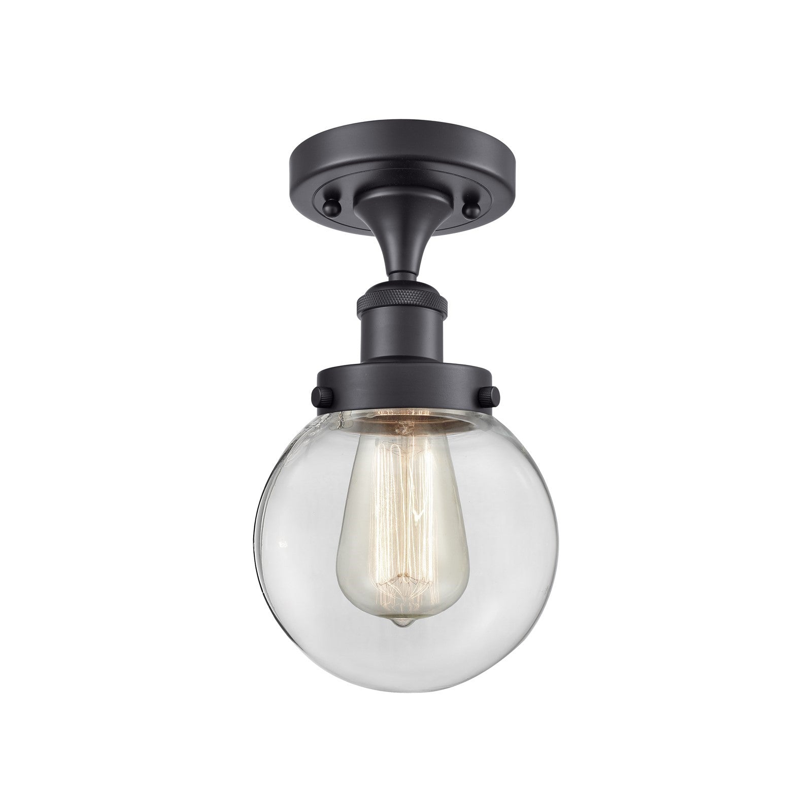 Innovations Beacon 6in 1-Light LED Semi-Flush Mount | Modern Transitional Matte Black Steel and Clear Glass | Hallway & | Model 916-1C-BK-G202-6-LED