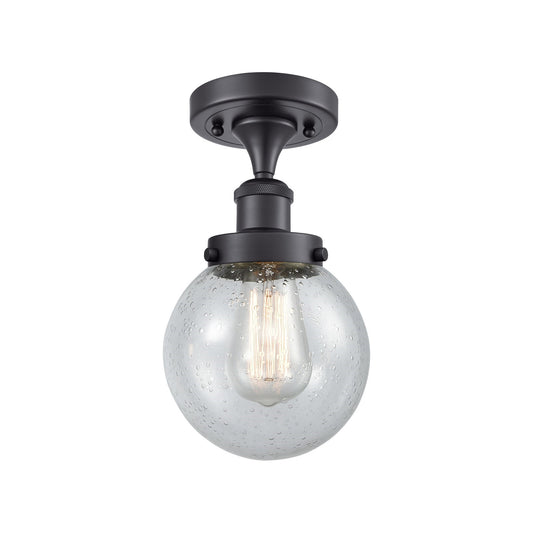 Innovations Beacon 6in 1-Light Semi-Flush Mount | Modern Transitional Matte Black Steel and Seedy Glass | Hallway & Entryway | Model 916-1C-BK-G204-6