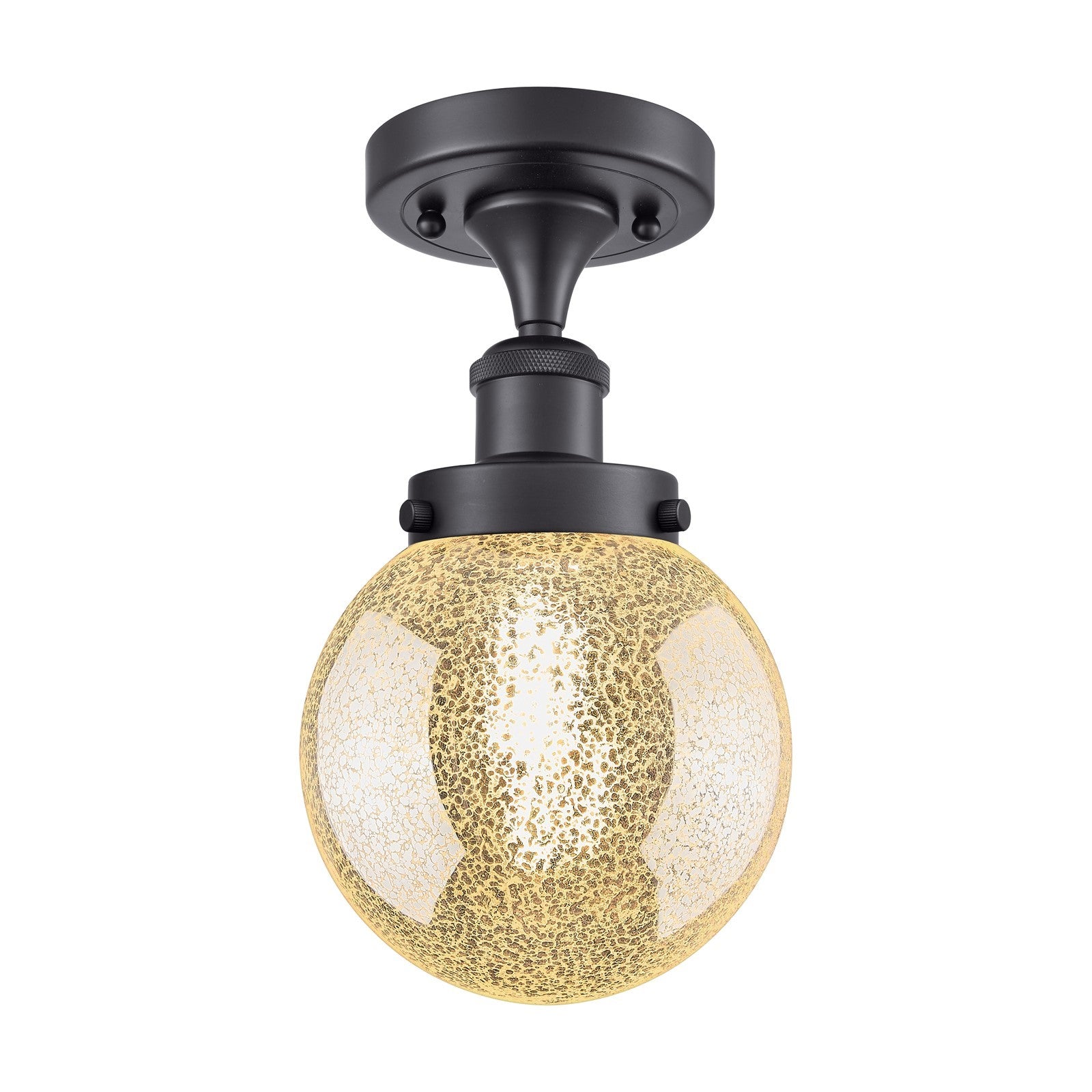 Innovations Beacon 6in 1-Light Semi-Flush Mount | Modern Transitional Matte Black Steel and Mercury Seeded Glass | Entryway & | Model 916-1C-BK-G208-6