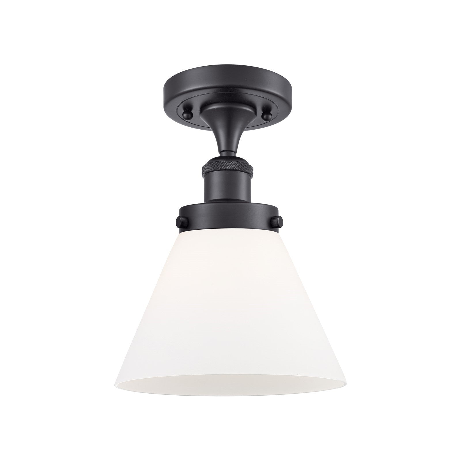 Innovations Cone 8in 1-Light Semi-Flush Mount | Industrial Modern Matte Black Steel and Frosted White Glass | Entryway & Hallway | Model 916-1C-BK-G41
