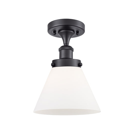 Innovations Cone 8in 1-Light Semi-Flush Mount | Industrial Modern Matte Black Steel and Frosted White Glass | Entryway & Hallway | Model 916-1C-BK-G41