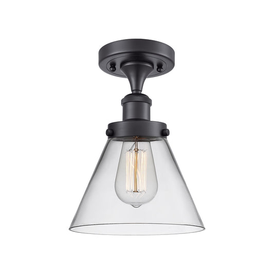 Innovations Cone 8in 1-Light Semi-Flush Mount | Industrial Matte Black Steel and Clear Glass | Entryway & Hallway | 8 x 8 x 13 in | Model 916-1C-BK-G42-LED