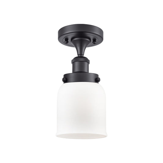 Innovations Bell 5in 1-Light Semi-Flush Mount | Industrial Matte Black Steel and Matte White Frosted Glass | Entryway & Hallway | Model 916-1C-BK-G51-LED