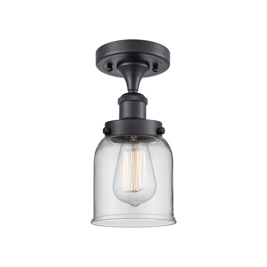 Innovations Bell 5in 1-Light Semi-Flush Mount | Industrial Matte Black Steel and Clear Glass | Hallway & Entryway | 5 x 5 x 11 in | Model 916-1C-BK-G52