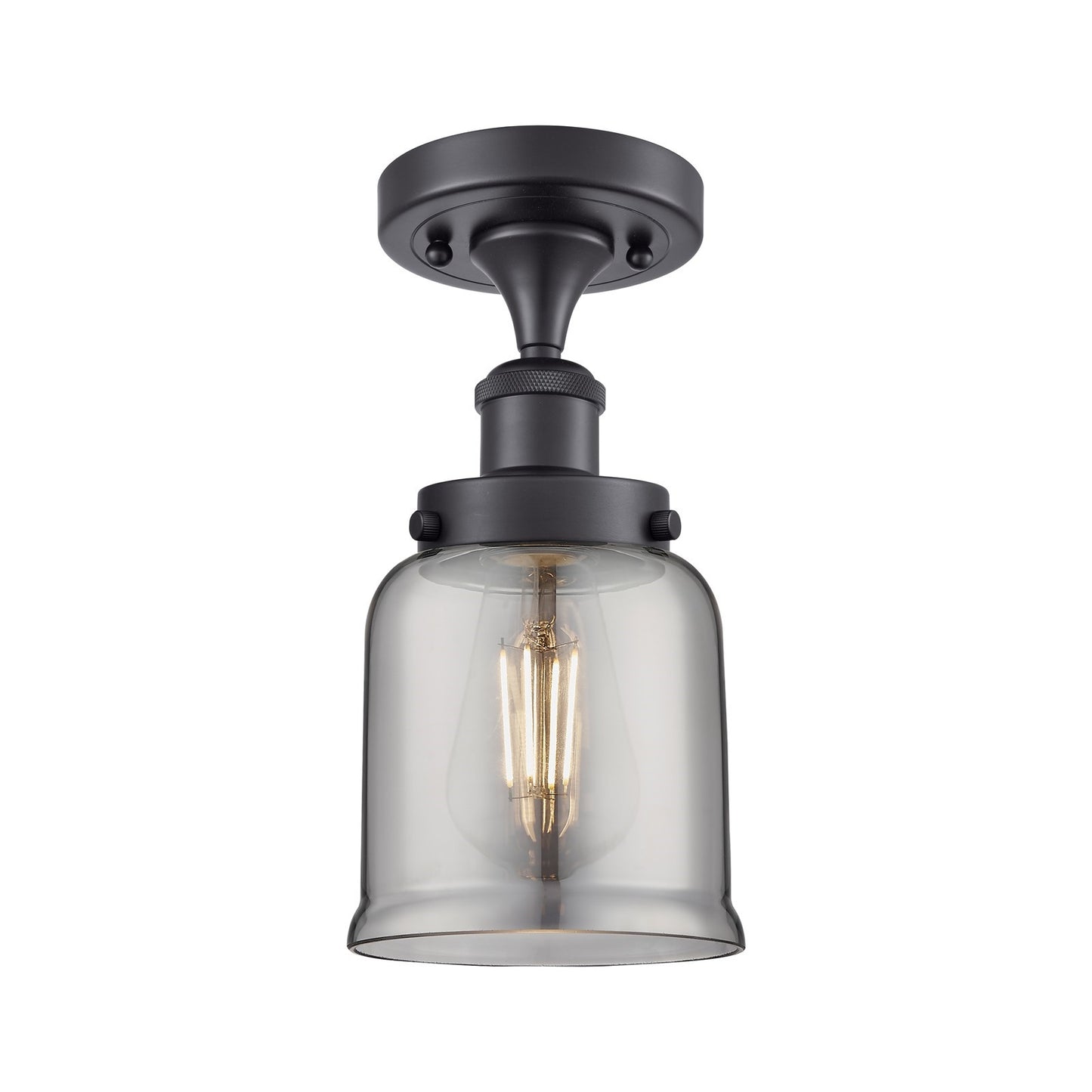 Innovations Bell 5in 1-Light Semi-Flush Mount | Industrial Matte Black Steel and Light Smoke Glass | Hallway & Entryway | Model 916-1C-BK-G53