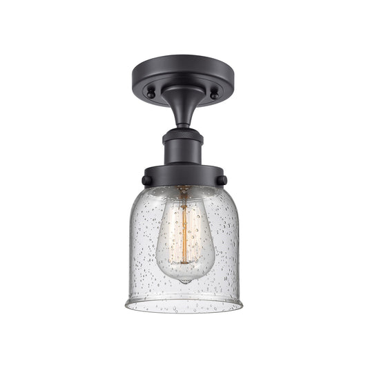 Innovations Bell 5in 1-Light Semi-Flush Mount | Industrial Matte Black Steel and Seedy Glass | Hallway & Entryway | 5 x 5 x 11 in | Model 916-1C-BK-G54-LED