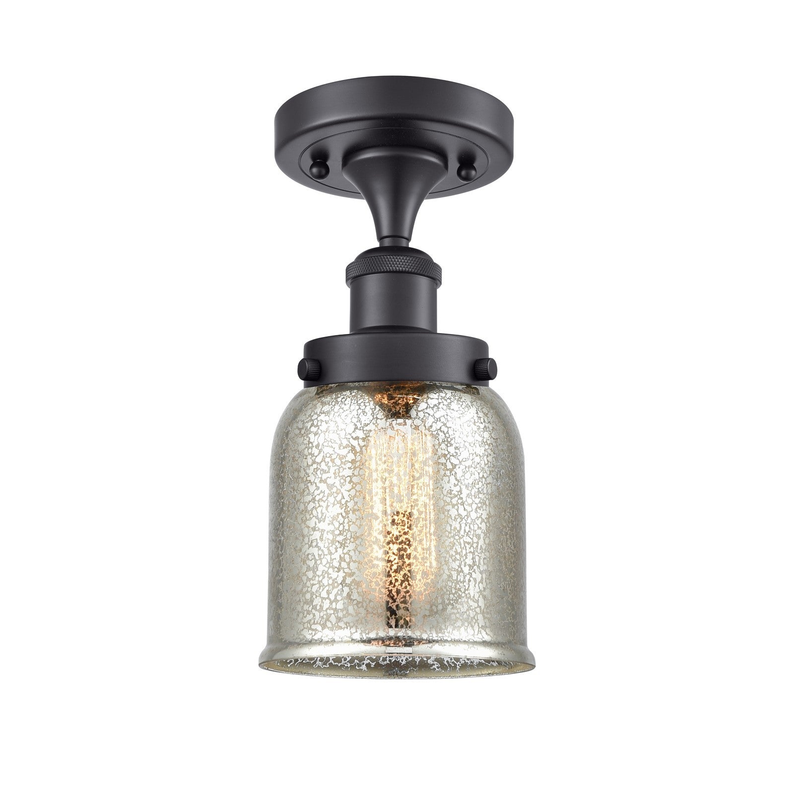 Innovations Bell 5in 1-Light Semi-Flush Mount | Industrial Matte Black Steel and Silver Plated Mercury Glass | Hallway & Entryway | Model 916-1C-BK-G58
