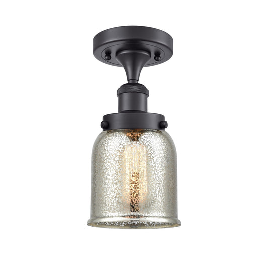 Innovations Bell 5in 1-Light Semi-Flush Mount | Industrial Matte Black Steel and Silver Plated Mercury Glass | Hallway & | Model 916-1C-BK-G58-LED