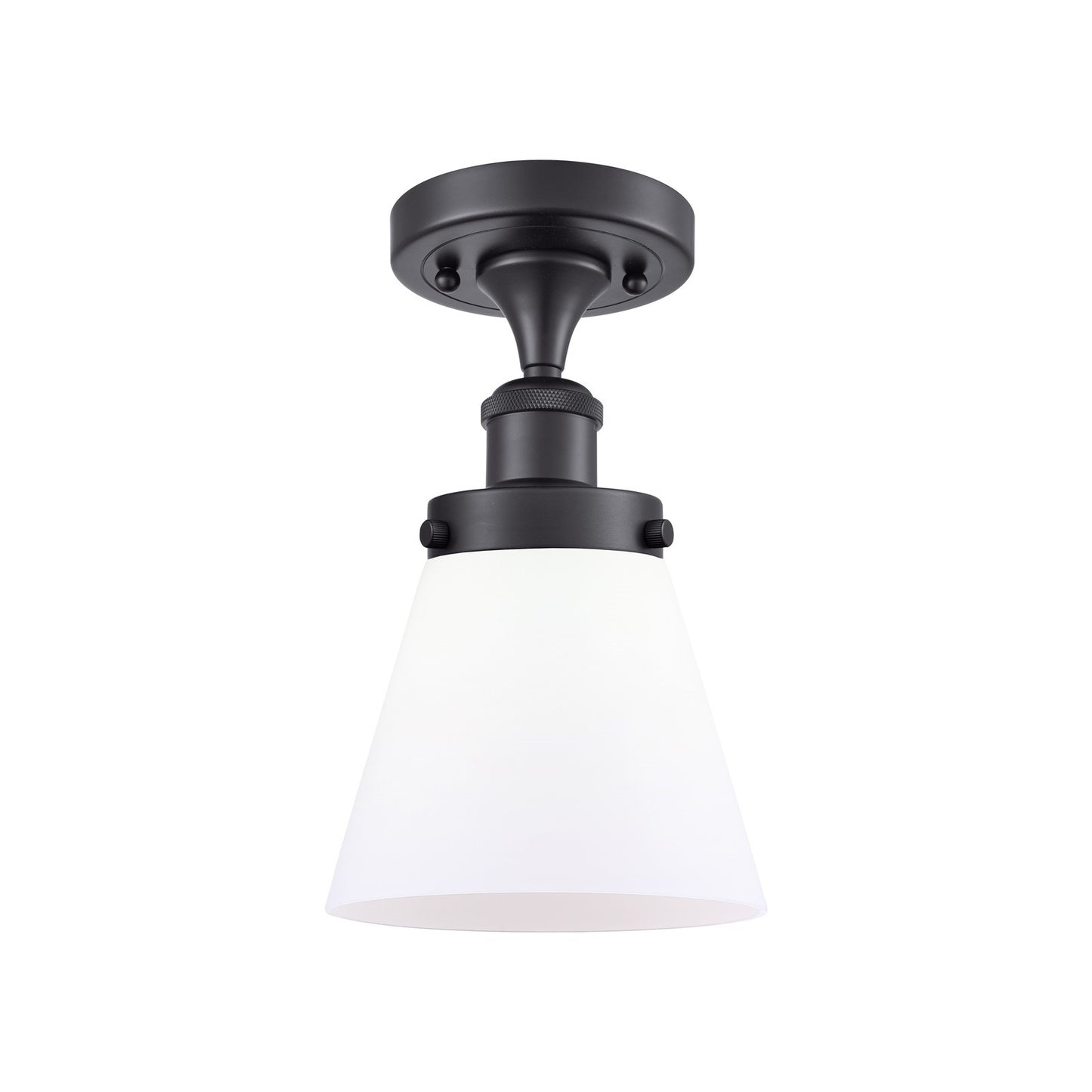 Innovations Cone 6in 1-Light Semi-Flush Mount | Industrial Matte Black Steel and Matte White Frosted Glass | Bedroom & Hallway | Model 916-1C-BK-G61