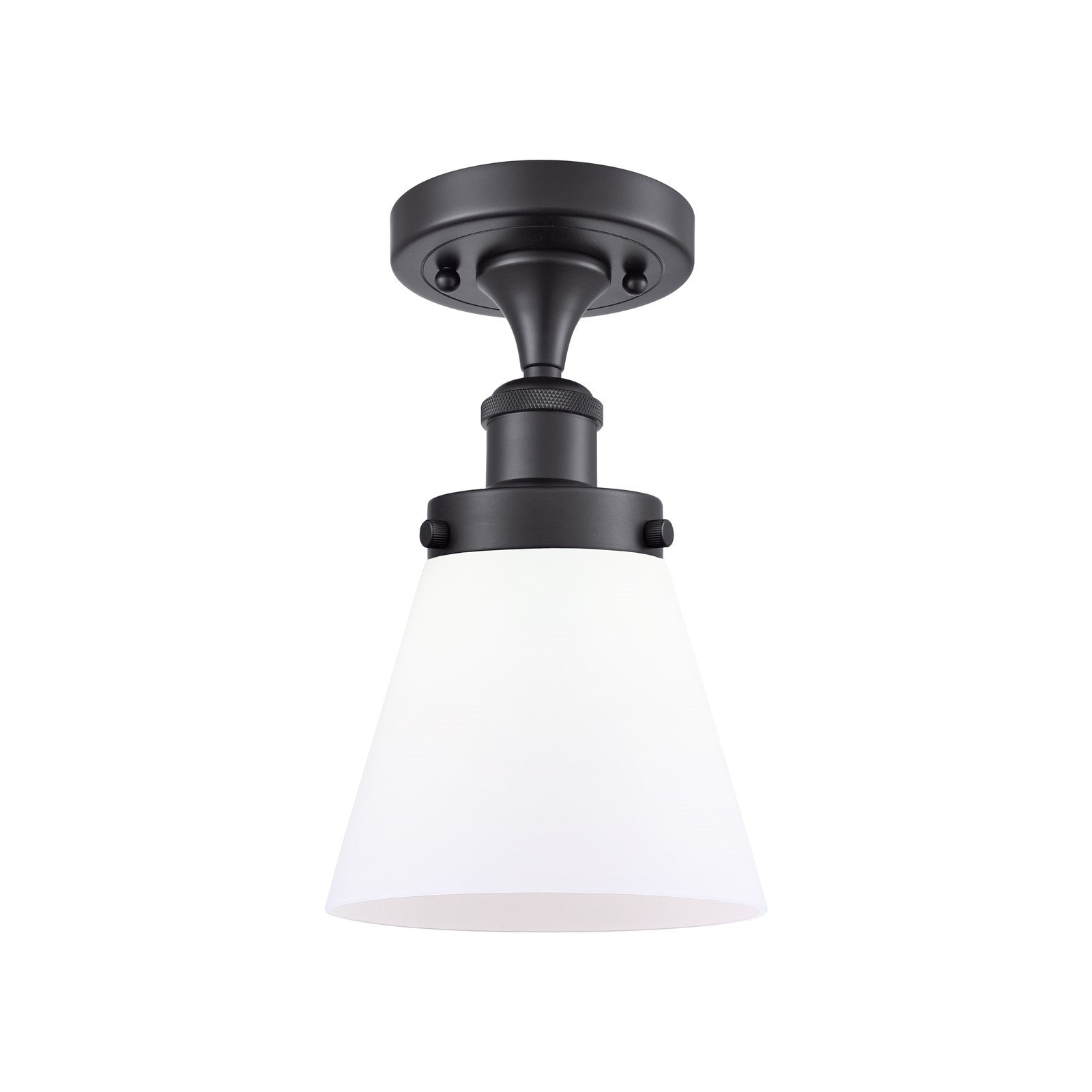 Innovations Cone 6in 1-Light Semi-Flush Mount | Industrial Matte Black Steel and Matte White Frosted Glass | Bedroom & Hallway | Model 916-1C-BK-G61