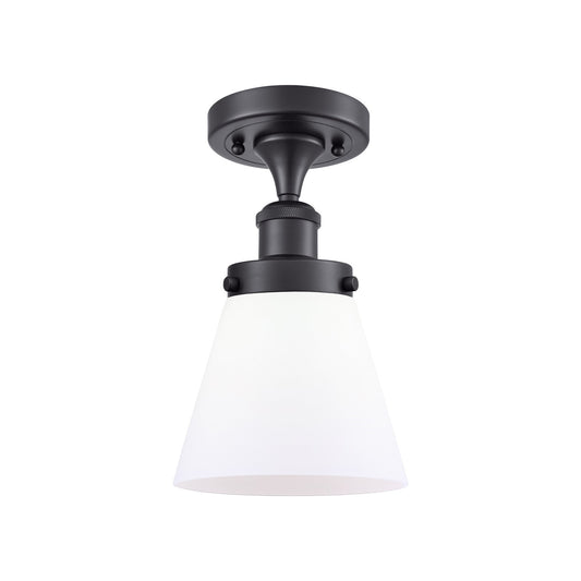 Innovations Cone 6in 1-Light Semi-Flush Mount | Industrial Matte Black Steel and Matte White Frosted Glass | Bedroom & Hallway | Model 916-1C-BK-G61