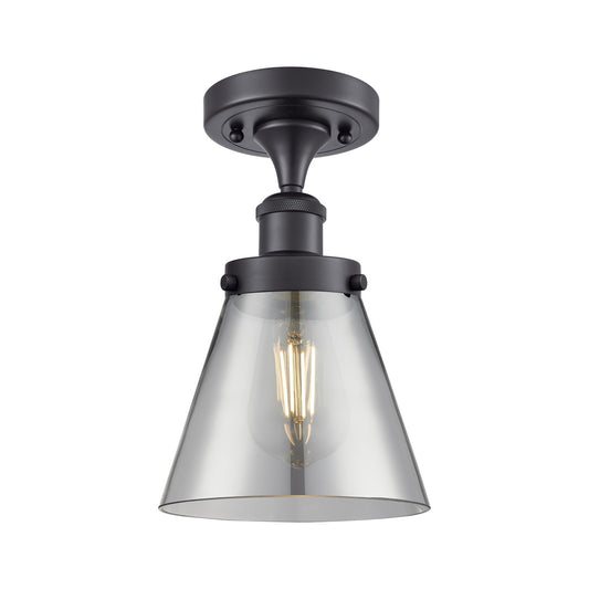 Innovations Cone 6in 1-Light Semi-Flush Mount | Industrial Matte Black Steel and Light Smoke Glass | Entryway & Hallway | Model 916-1C-BK-G63-LED