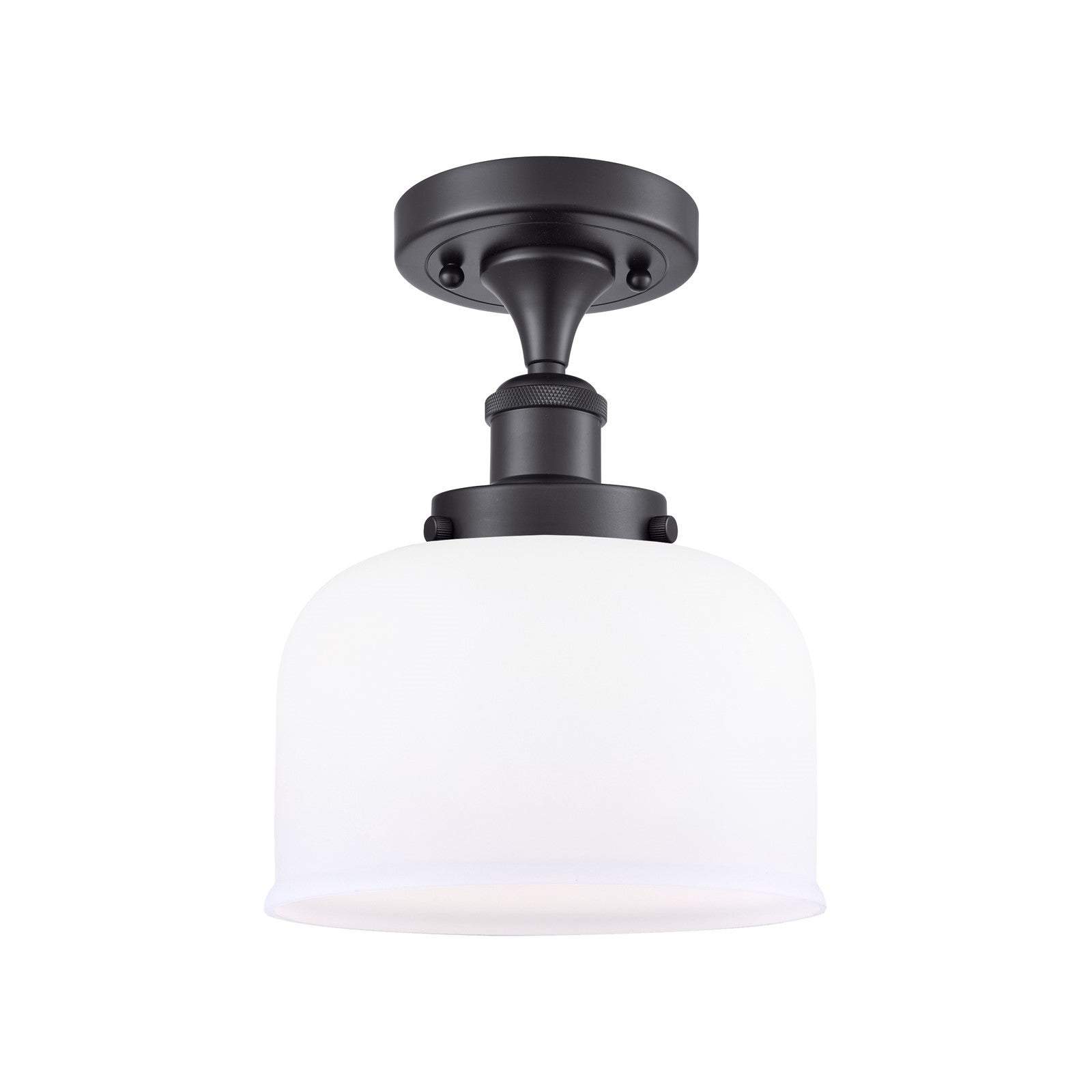 Innovations Bell 8in 1-Light Semi-Flush Mount | Industrial Matte Black Steel and Matte White Frosted Glass | Hallway & Entryway | Model 916-1C-BK-G71