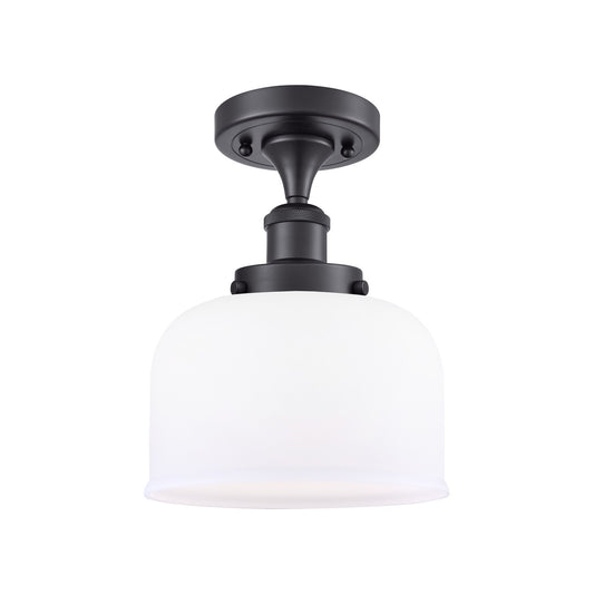 Innovations Bell 8in 1-Light Semi-Flush Mount | Industrial Matte Black Steel and Matte White Frosted Glass | Hallway & Entryway | Model 916-1C-BK-G71
