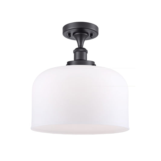 Innovations Bell 12in 1-Light Semi-Flush Mount | Industrial Matte Black Steel and Matte White Frosted Glass | Hallway & Entryway | Model 916-1C-BK-G71-L