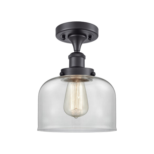 Innovations Bell 8in 1-Light Semi-Flush Mount | Industrial Matte Black Steel and Clear Glass | Foyer & Hallway | 8 x 8 x 13 in | Model 916-1C-BK-G72-LED
