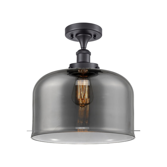 Innovations Bell 12in 1-Light Semi-Flush Mount | Industrial Matte Black Steel and Light Smoke Glass | Entryway & Hallway | Model 916-1C-BK-G73-L-LED