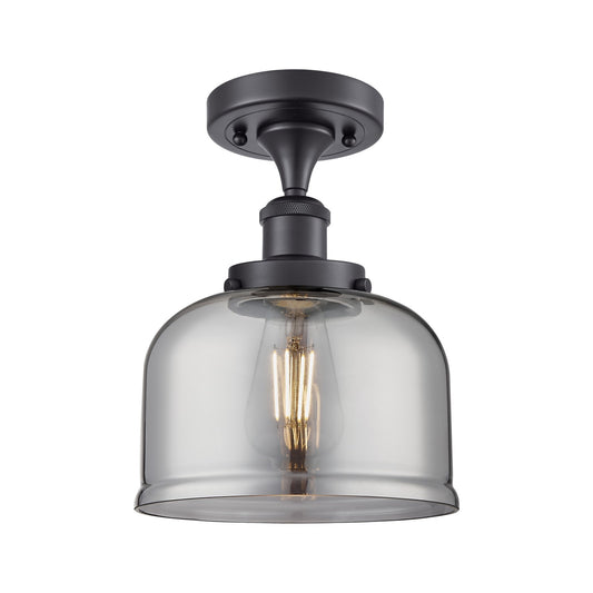 Innovations Bell 8in 1-Light Semi-Flush Mount | Industrial Matte Black Steel and Light Smoke Glass | Entryway & Hallway | Model 916-1C-BK-G73-LED