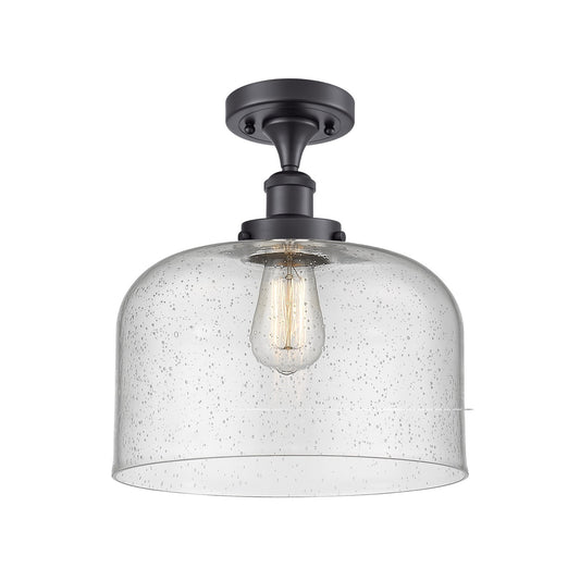 Innovations Bell 12in 1-Light Semi-Flush Mount | Industrial Matte Black Steel and Seedy Glass | Entryway & Hallway | 12 x 13 in | Model 916-1C-BK-G74-L