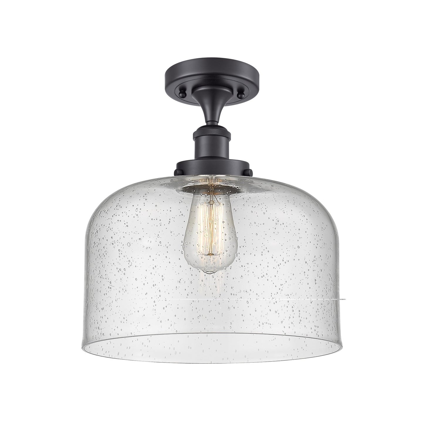Innovations Bell 12in 1-Light Semi-Flush Mount | Industrial Matte Black Steel and Seedy Glass | Entryway & Hallway | 12 x 13 in | Model 916-1C-BK-G74-L-LED
