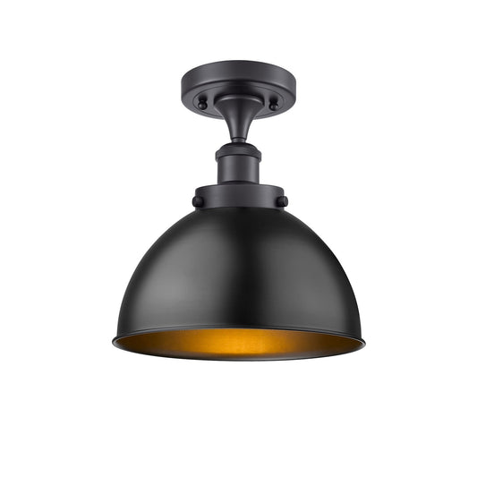 Innovations Derby 10in 1-Light Semi-Flush Mount | Industrial Matte Black Steel and Matte Black Metal Shade | Damp Rated | Model 916-1C-BK-MFD-10-BK-LED