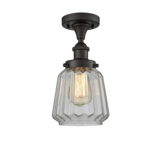 Innovations Chatham 7in 1-Light Semi-Flush Mount | Modern Transitional Oil Rubbed Bronze and Clear Ribbed Glass | Damp Rated | Model 916-1C-OB-G142