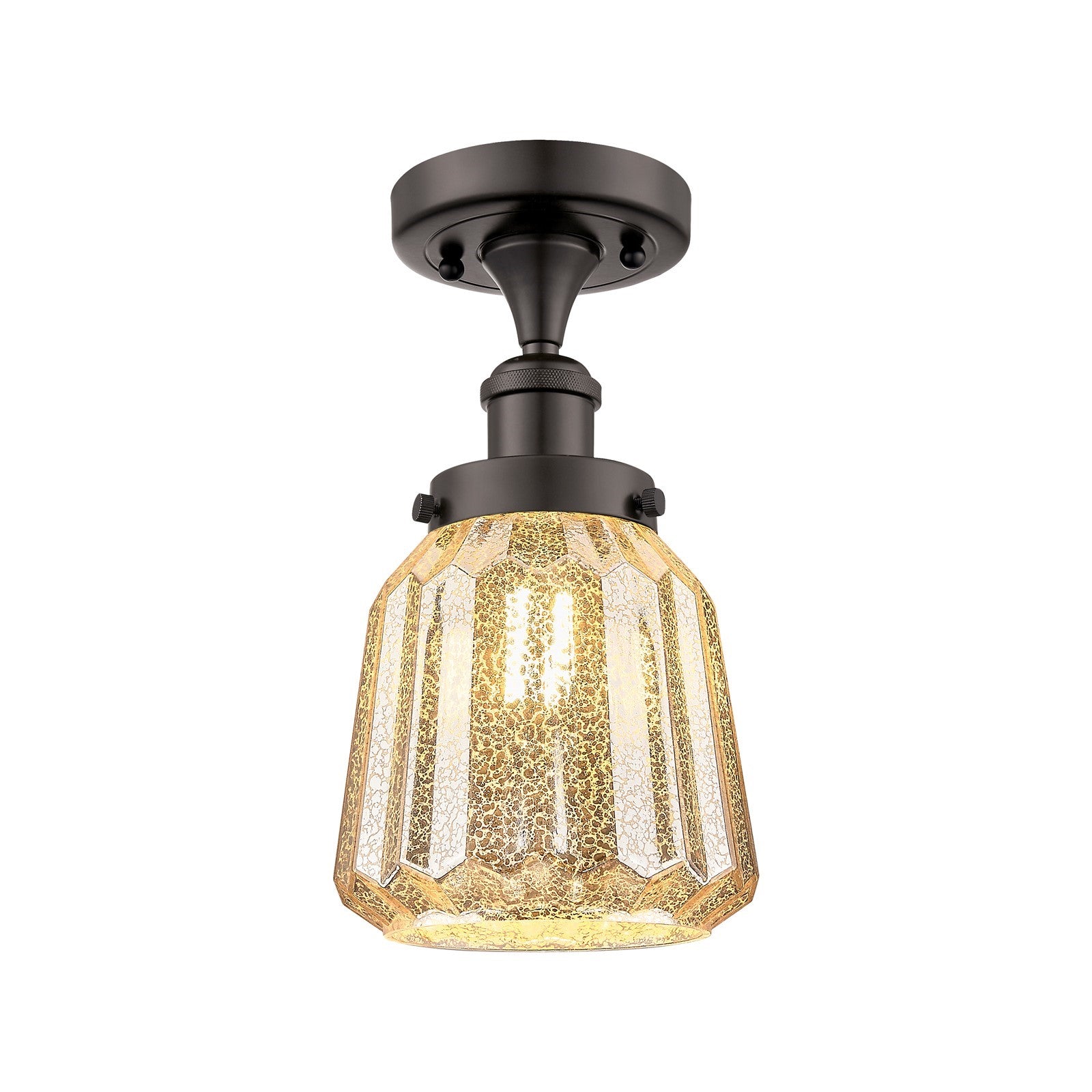 Innovations Chatham 7in 1-Light Semi-Flush Mount | Modern Transitional Oil Rubbed Bronze and Mercury Ribbed Glass | Damp Rated | Model 916-1C-OB-G146