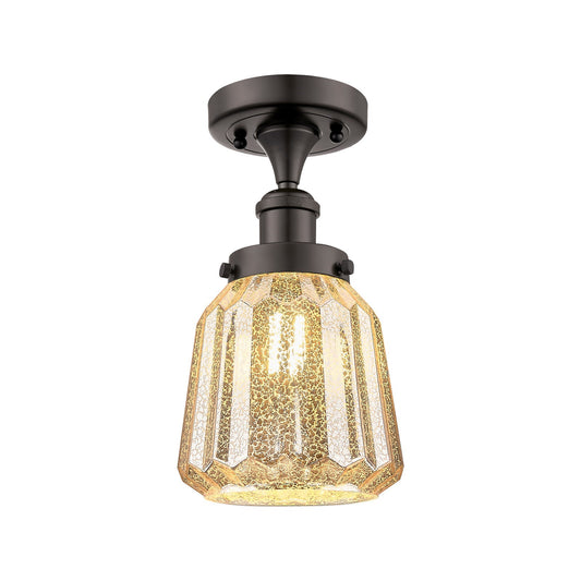 Innovations Chatham 7in 1-Light Semi-Flush Mount | Modern Transitional Oil Rubbed Bronze and Mercury Ribbed Glass | Damp Rated | Model 916-1C-OB-G146