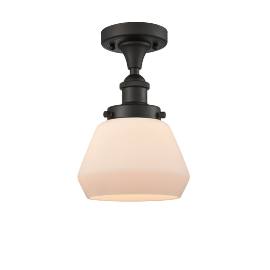 Innovations Fulton 7in 1-Light Semi-Flush Mount | Modern Transitional Oil Rubbed Bronze and Matte White Frosted Glass | Damp Rated | Model 916-1C-OB-G171