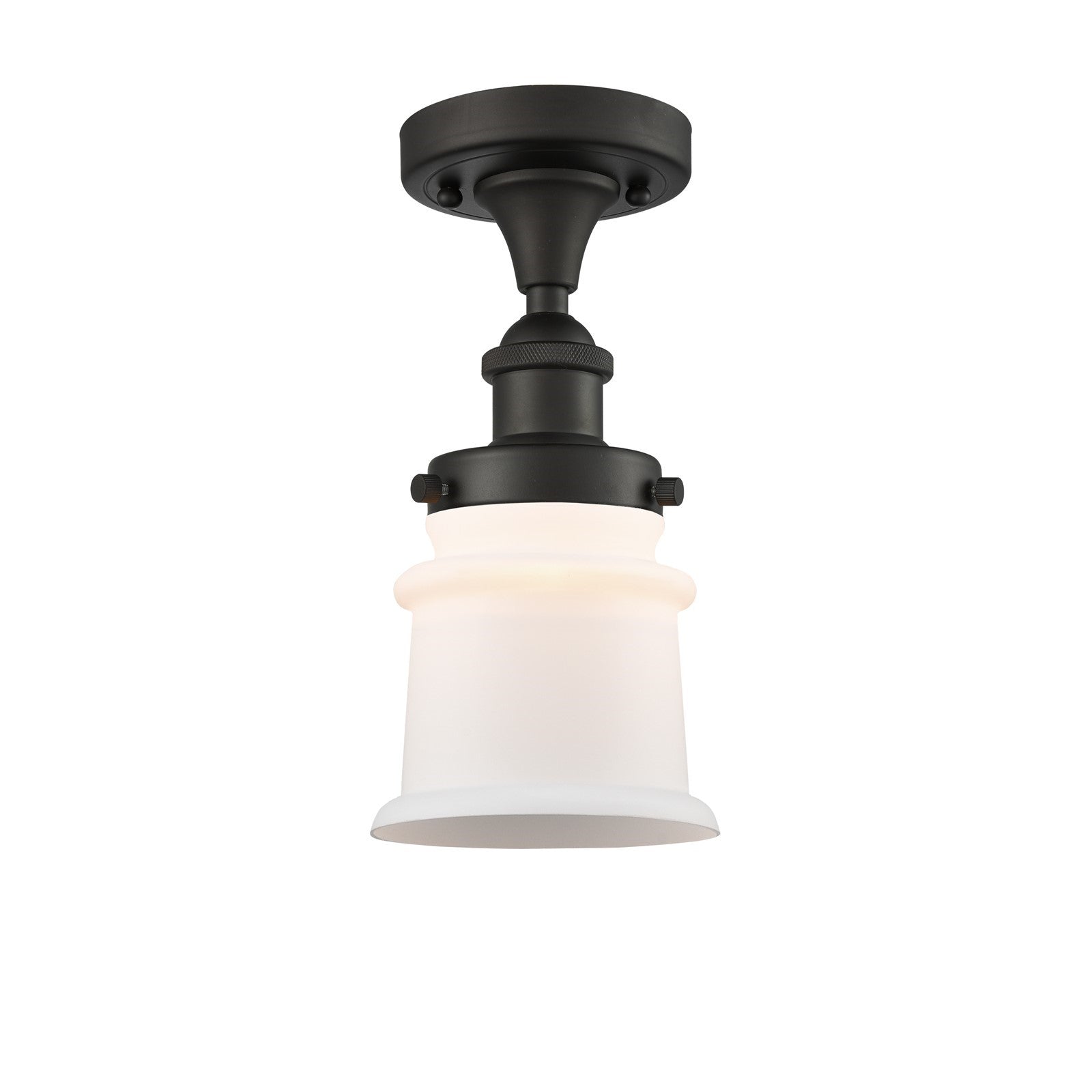 Innovations Canton 5.25in 1-Light Semi-Flush Mount | Modern Contempo Oil Rubbed Bronze Steel and Matte White Frosted Glass | Model 916-1C-OB-G181S
