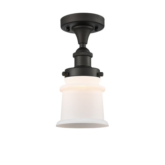 Innovations Canton 5.25in 1-Light Semi-Flush Mount | Modern Contempo Oil Rubbed Bronze Steel and Matte White Frosted Glass | Model 916-1C-OB-G181S