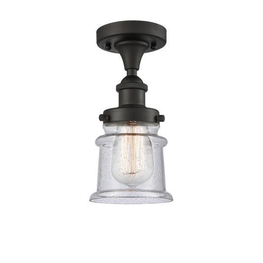Innovations Canton 5.25in 1-Light Semi-Flush Mount | Modern Contempo Transitional Oil Rubbed Bronze Steel and Seedy Glass | Model 916-1C-OB-G184S