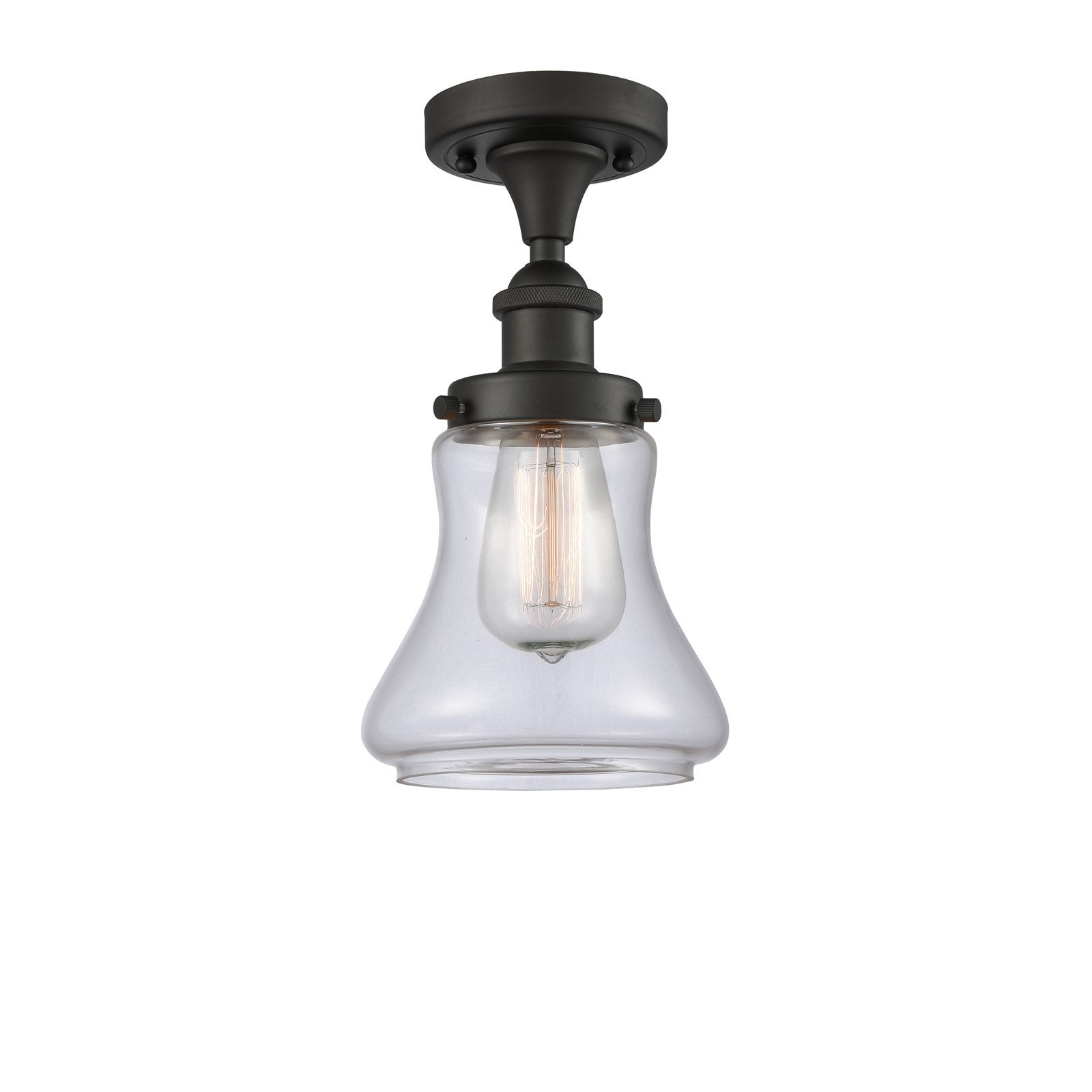 Innovations Bellmont 6in 1-Light Semi-Flush Mount | Modern Transitional Oil Rubbed Bronze Steel and Clear Glass Schoolhouse Shade | Model 916-1C-OB-G192