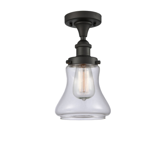 Innovations Bellmont 6in 1-Light Semi-Flush Mount | Modern Transitional Oil Rubbed Bronze Steel and Clear Glass Schoolhouse Shade | Model 916-1C-OB-G192