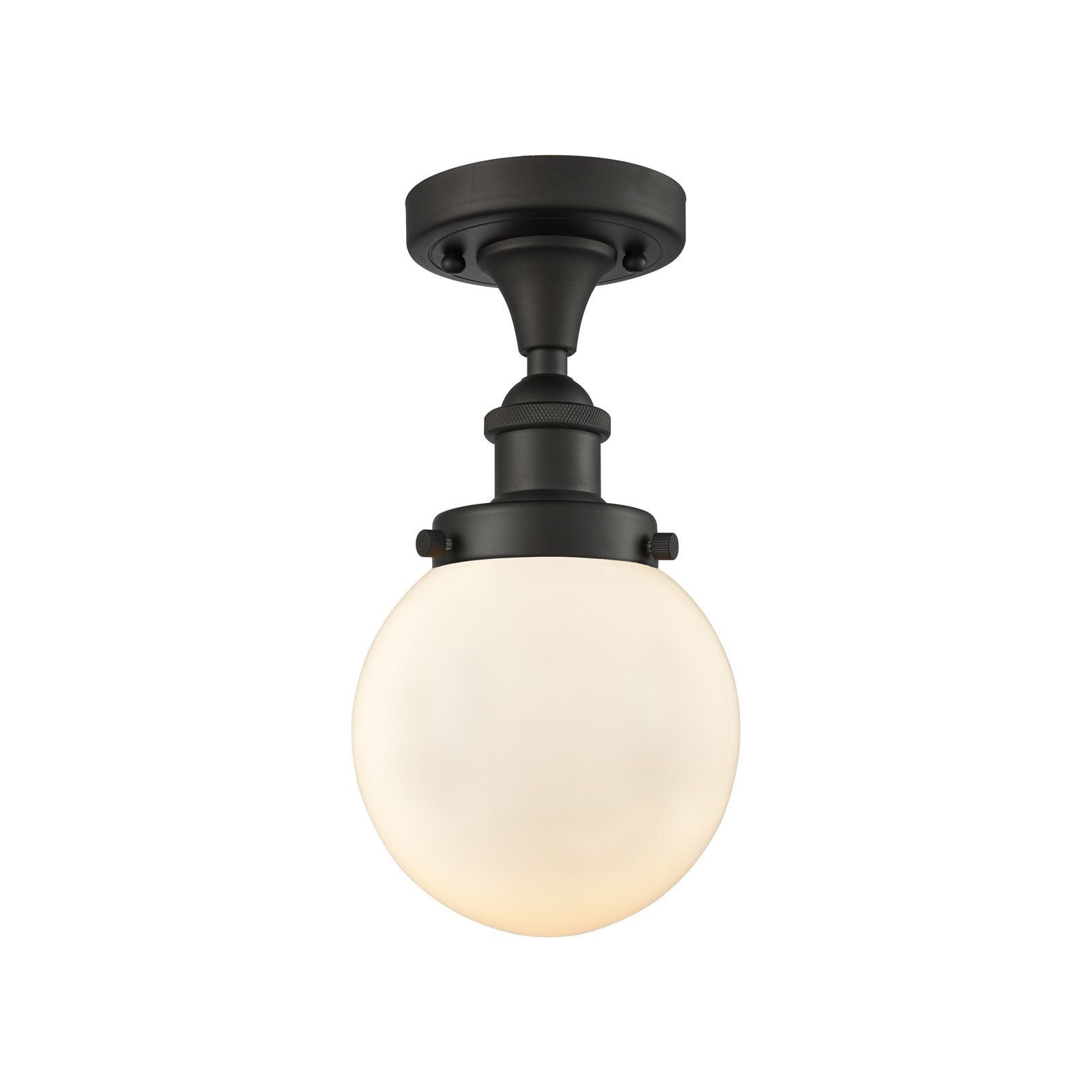 Innovations Beacon 6in 1-Light Semi-Flush Mount | Modern Transitional Oil Rubbed Bronze Steel and Matte White Frosted Glass Globe | Model 916-1C-OB-G201-6