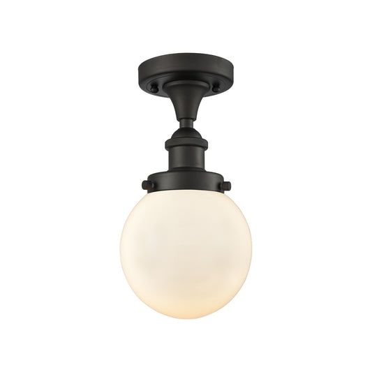 Innovations Beacon 6in 1-Light Semi-Flush Mount | Modern Transitional Oil Rubbed Bronze Steel and Matte White Frosted Glass | Model 916-1C-OB-G201-6-LED
