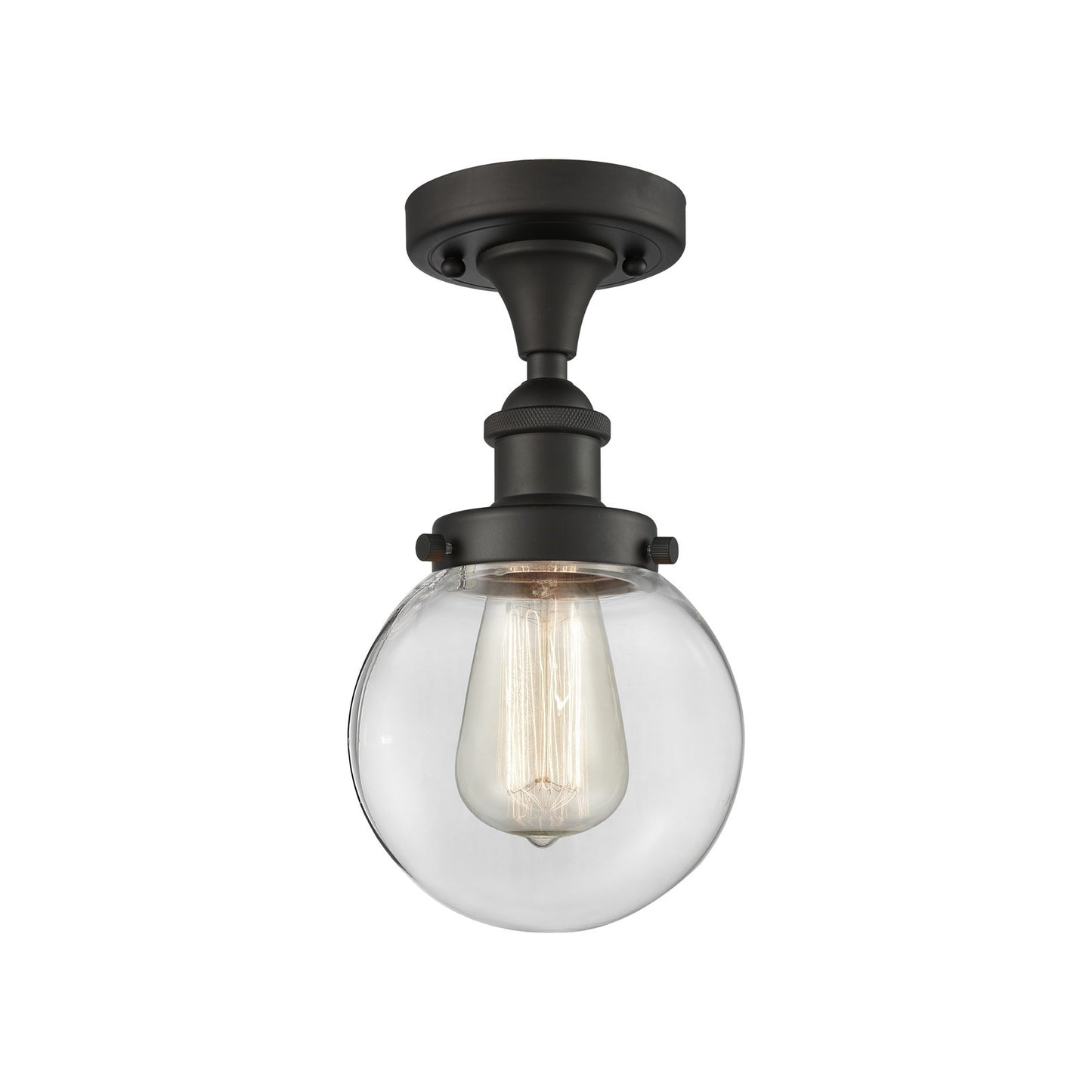 Innovations Beacon 6in 1-Light Semi-Flush Mount | Modern Transitional Oil Rubbed Bronze Steel and Clear Glass Globe Shade | Model 916-1C-OB-G202-6