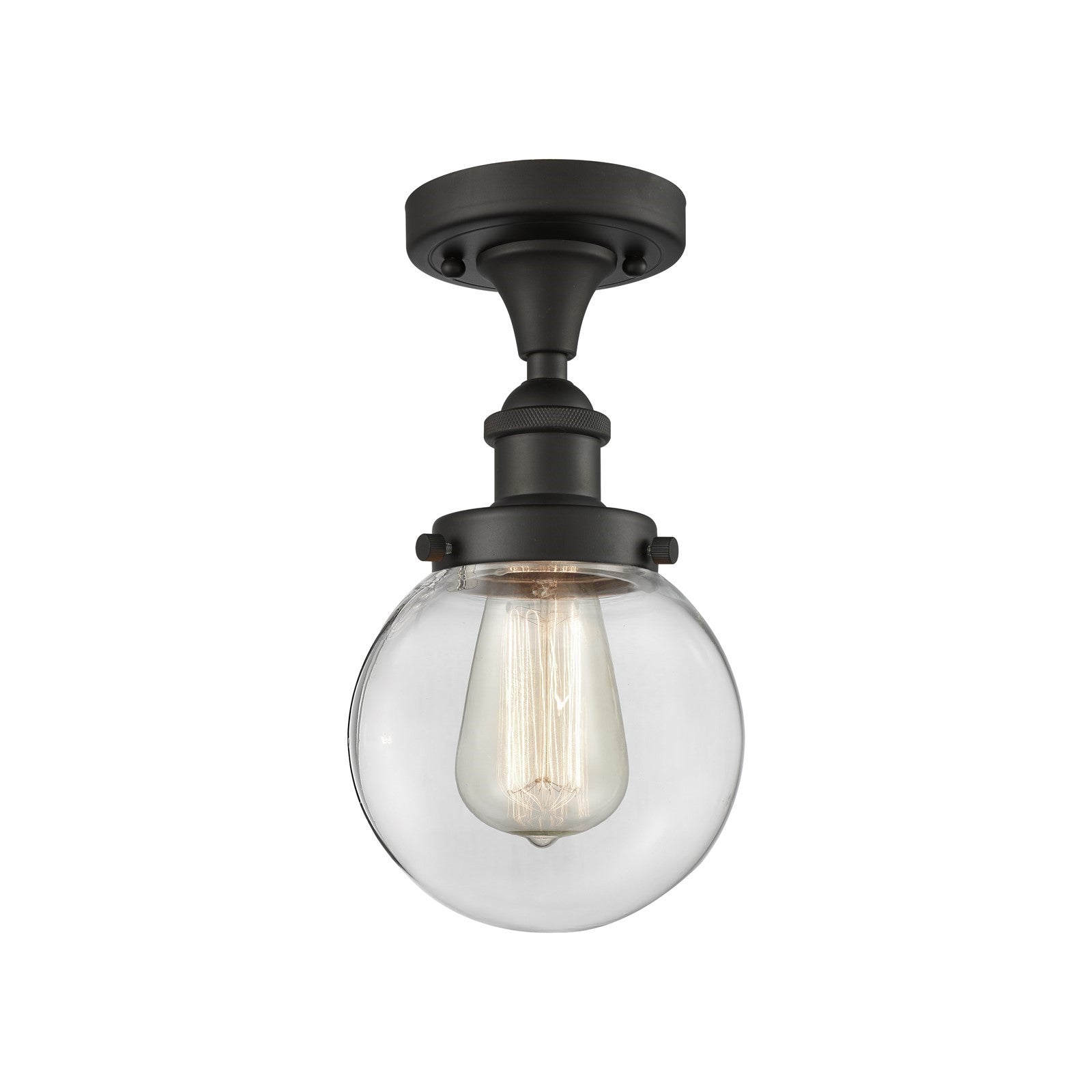 Innovations Beacon 6in 1-Light Semi-Flush Mount | Modern Transitional Oil Rubbed Bronze Steel and Clear Glass Globe Shade | Model 916-1C-OB-G202-6