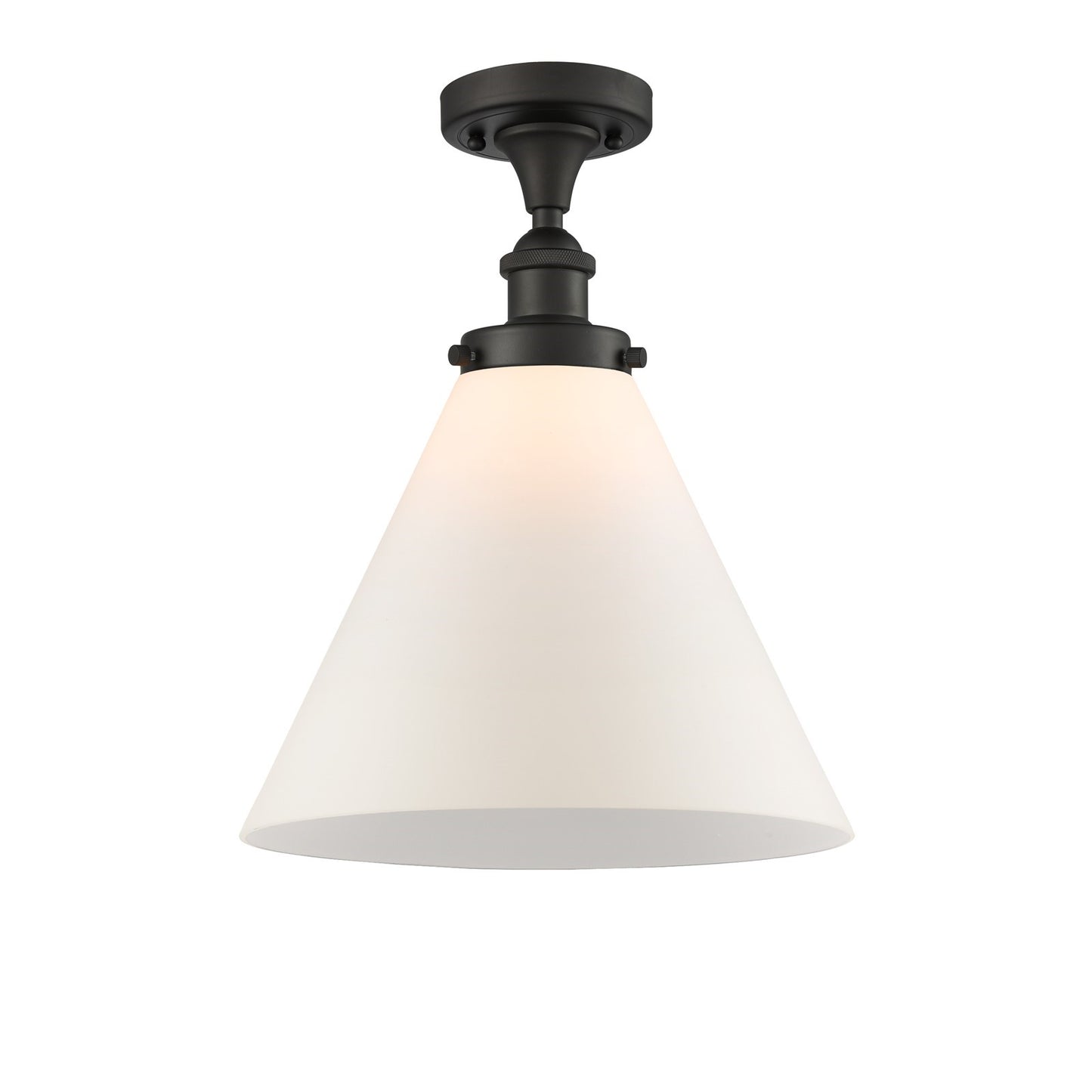 Innovations Cone 12in 1-Light Semi-Flush Mount | Industrial Oil Rubbed Bronze Steel and Matte White Frosted Glass | Entryway & | Model 916-1C-OB-G41-L