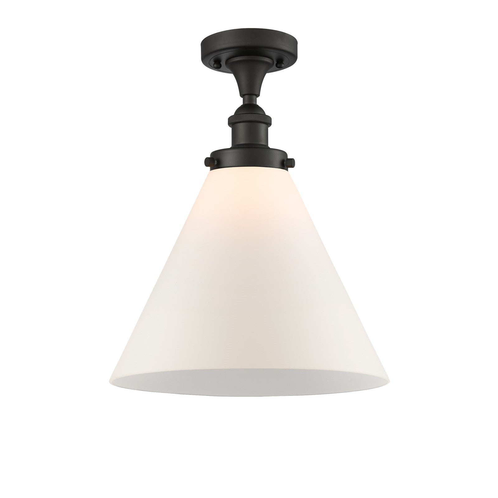 Innovations Cone 12in 1-Light Semi-Flush Mount | Industrial Oil Rubbed Bronze Steel and Matte White Frosted Glass | Entryway & | Model 916-1C-OB-G41-L