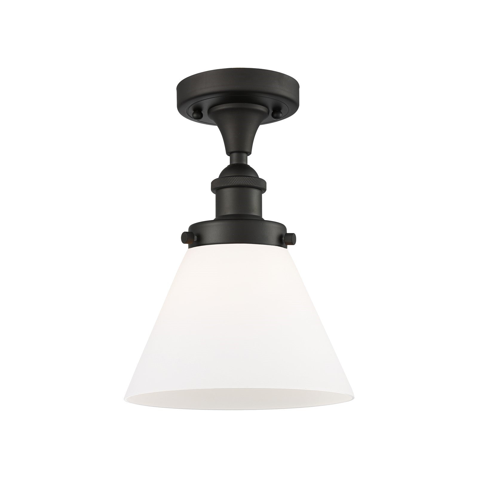 Innovations Cone 8in 1-Light Semi-Flush Mount LED | Industrial Oil Rubbed Bronze Steel and Matte White Frosted Glass | Entryway | Model 916-1C-OB-G41-LED