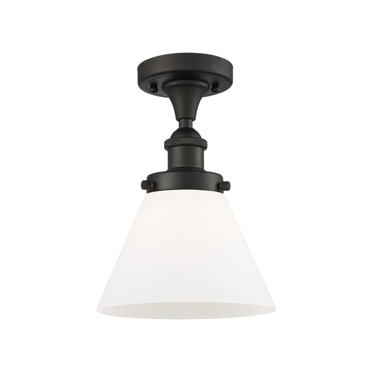Innovations Cone 8in 1-Light Semi-Flush Mount LED | Industrial Oil Rubbed Bronze Steel and Matte White Frosted Glass | Entryway | Model 916-1C-OB-G41-LED