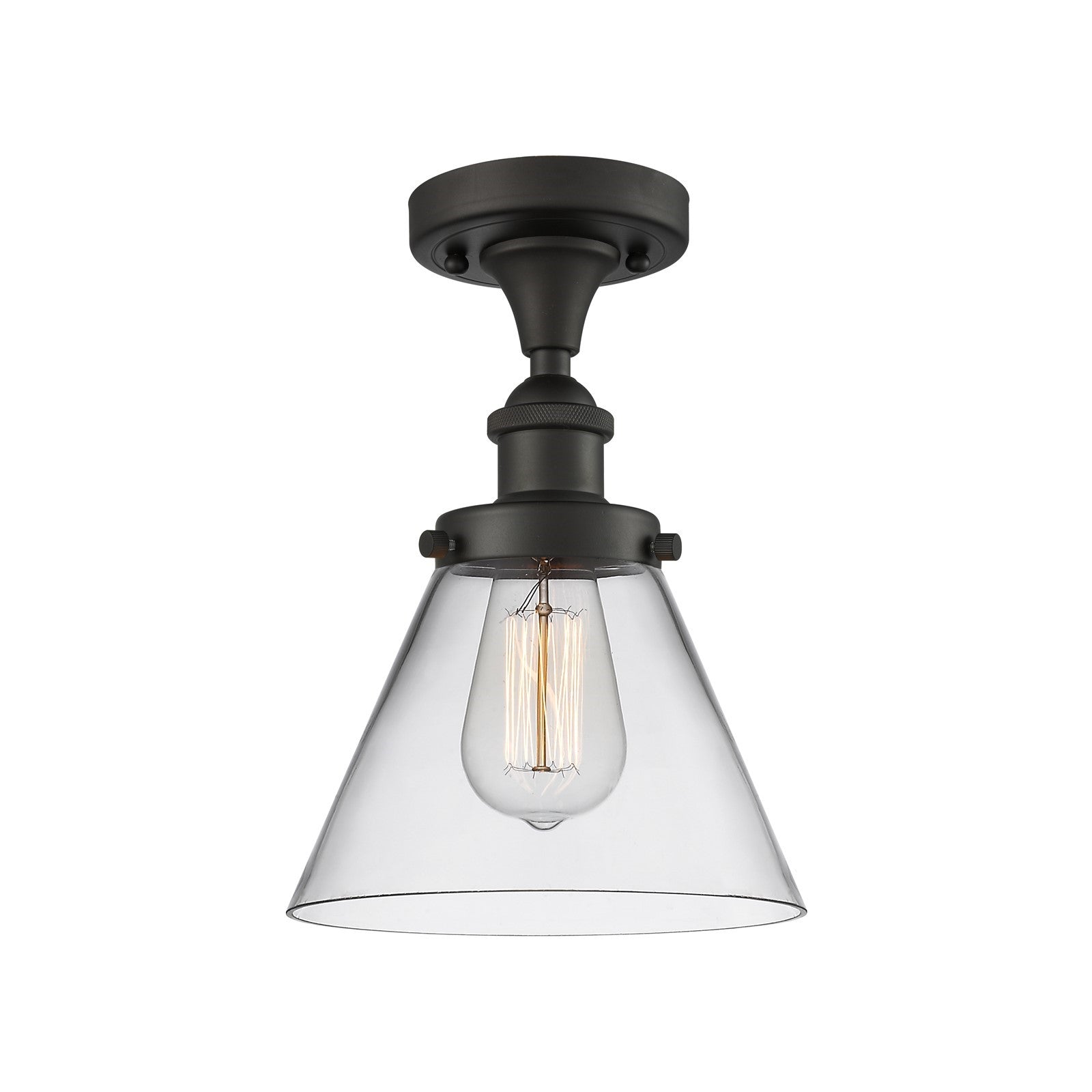 Innovations Cone 8in 1-Light Semi-Flush Mount | Industrial Oil Rubbed Bronze Steel and Clear Glass | Entryway & Hallway Accent | Model 916-1C-OB-G42