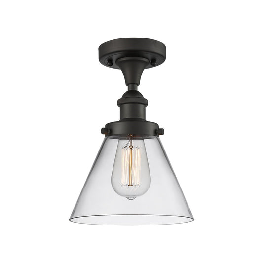 Innovations Cone 8in 1-Light Semi-Flush Mount | Industrial Oil Rubbed Bronze Steel and Clear Glass | Entryway & Hallway Accent | Model 916-1C-OB-G42