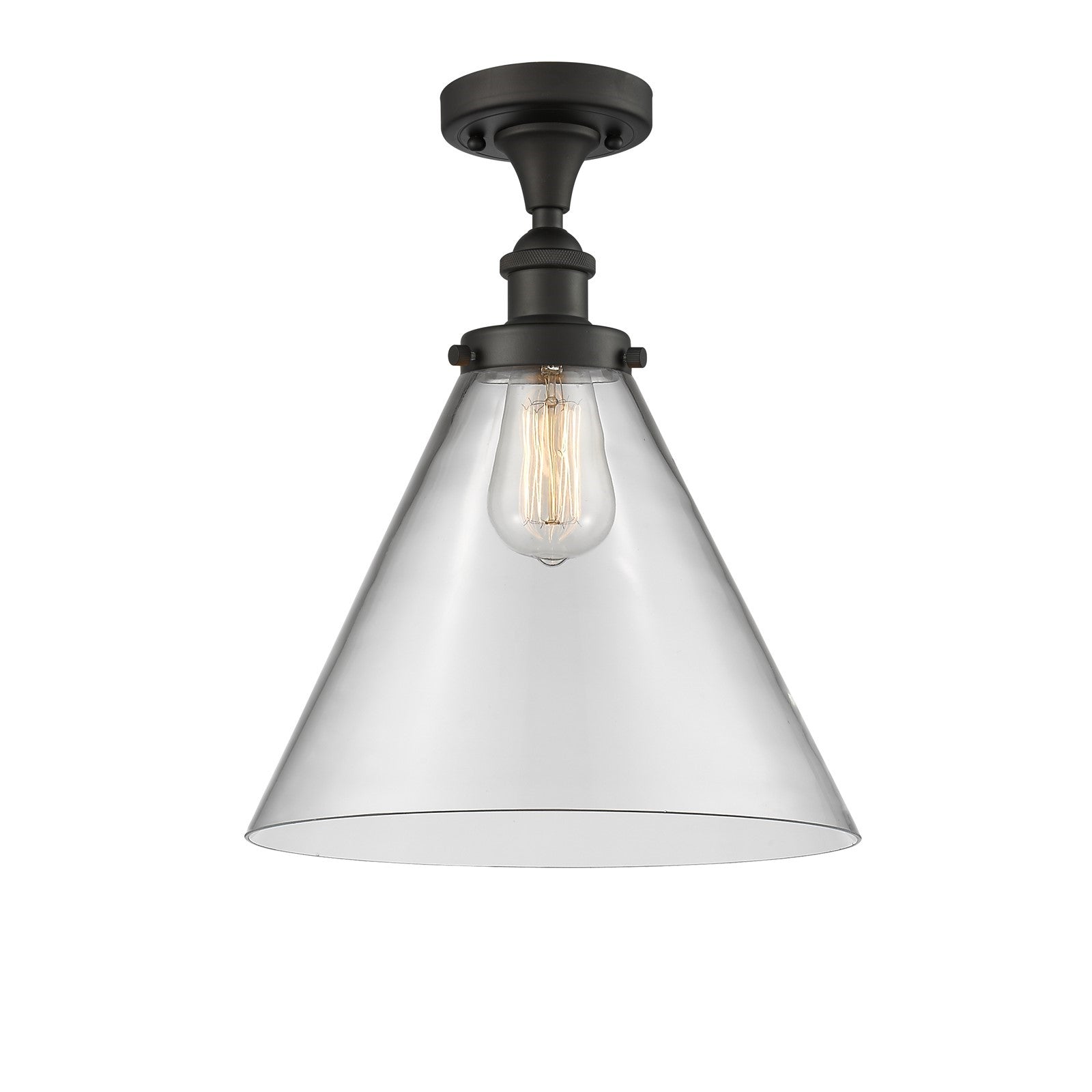 Innovations Cone 12in 1-Light Semi-Flush Mount | Industrial Oil Rubbed Bronze Steel and Clear Glass | Entryway & Hallway | Model 916-1C-OB-G42-L-LED