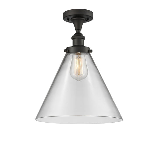 Innovations Cone 12in 1-Light Semi-Flush Mount | Industrial Oil Rubbed Bronze Steel and Clear Glass | Entryway & Hallway | Model 916-1C-OB-G42-L-LED