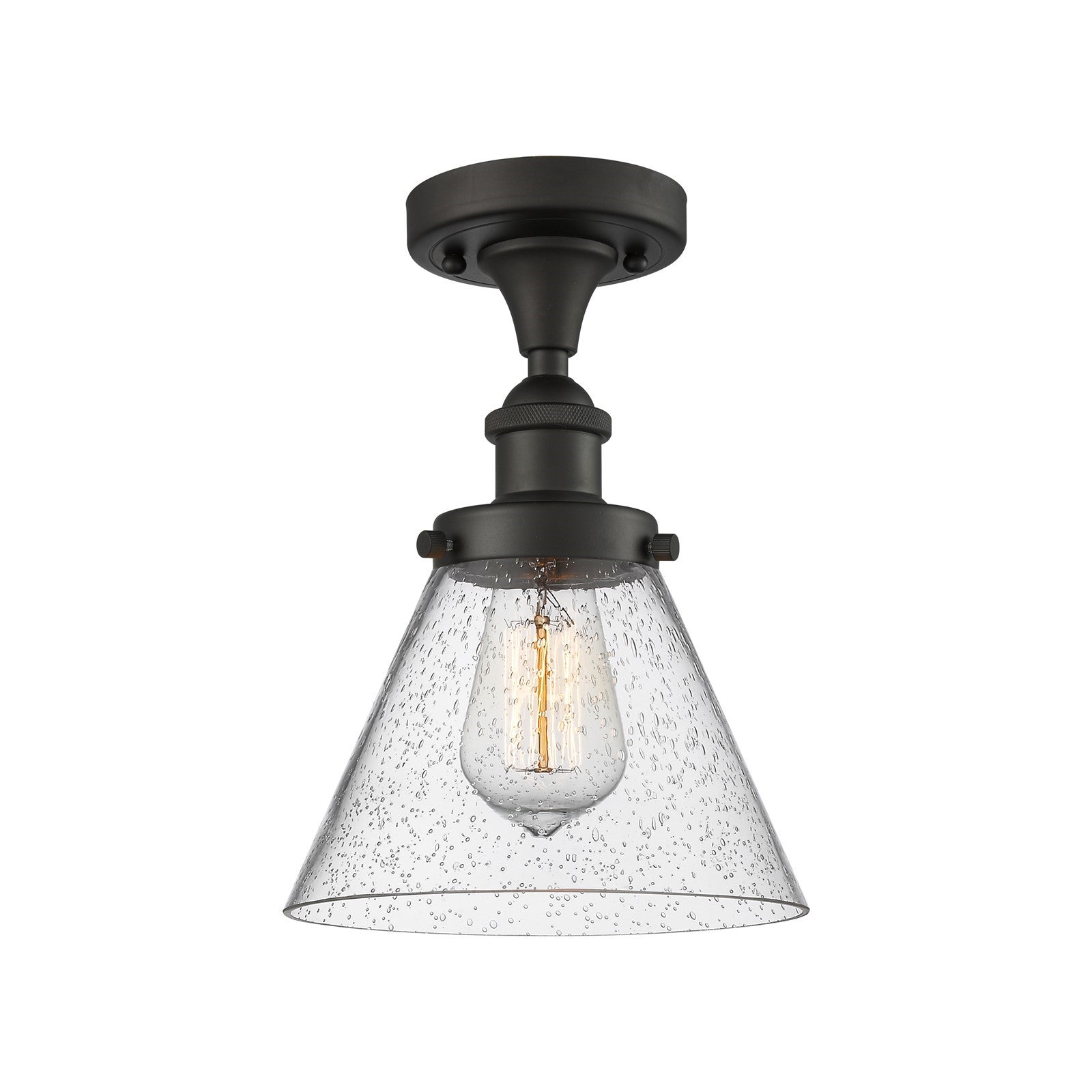 Innovations Cone 8in 1-Light Semi-Flush Mount | Industrial Oil Rubbed Bronze Steel and Seedy Glass | Entryway & Hallway | Model 916-1C-OB-G44