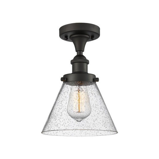 Innovations Cone 8in 1-Light Semi-Flush Mount | Industrial Oil Rubbed Bronze Steel and Seedy Glass | Entryway & Hallway | Model 916-1C-OB-G44-LED