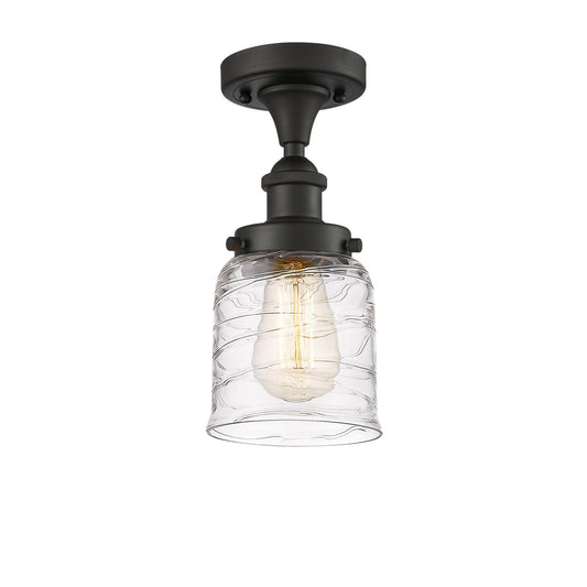 Innovations Bell 5in 1-Light LED Semi-Flush Mount | Industrial Oil Rubbed Bronze Steel and Clear Deco Swirl Glass | Entryway & | Model 916-1C-OB-G513-LED